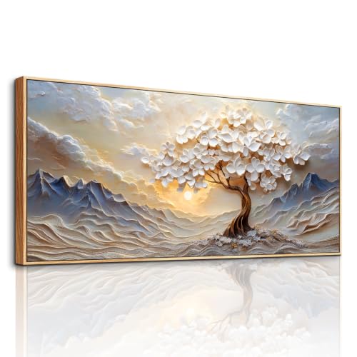 imjiayu Tree of Life Extra Large Wall Art Landscape Painting 31x71in - color: Mountain Sun Tree, size: 31L" x 71W"