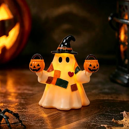 Halloween Resin Figurines Patchwork Ghost Light up Hold Pumpkin 1Pcs - color: Halloween Styl 32