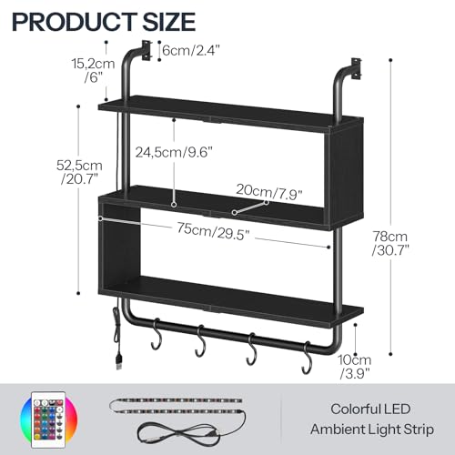 HOOBRO Floating Shelves with LED Lights, 29.5" LED Wall Mounted Shelf - color: Black