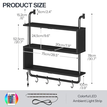 HOOBRO Floating Shelves with LED Lights, 29.5" LED Wall Mounted Shelf - color: Black