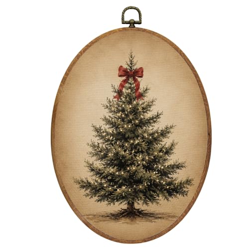 Mcehtle Coquette Red Bow Christmas Pine Tree Wall Art Decor Framed 8.6x11.4 - color: 46