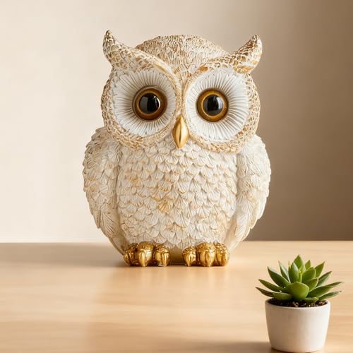Baitiane Owl Statue Home Decor, Owls Figurine for Bookshelf - color: White