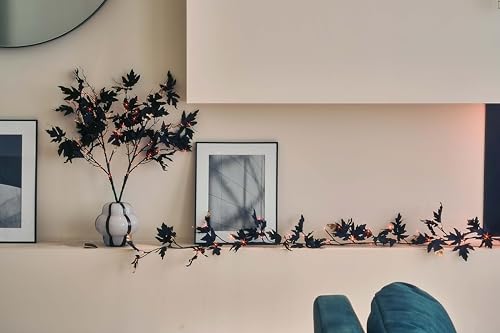 LITBLOOM Halloween Garland with Lights 6FT Battery Operated with Timer, Lighted Black Maple Garland with 48 Orange and Warm White LED Lights for Home Fireplace Mantle Table Fall Halloween Decoration - style: Black Maple
