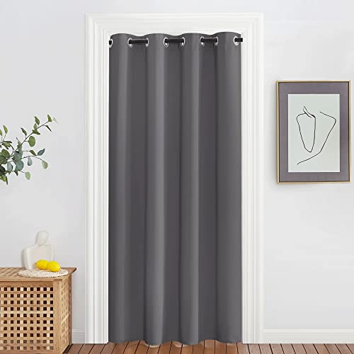 NICETOWN Grey Blackout Curtain & Drape for Doorway - Grommet Privacy Door Curtains Noise Reducing Thermal Insulated Window Treatment for Bedroom/Living Room (1 Panel, W52 x L78) - color: Grey, size: 52"W x 78"L (Pack of 1)