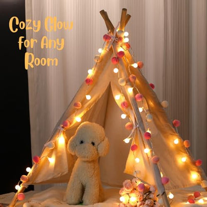 9.84FT Pom Poms Fairy Lights 30 LED Battery & USB Operated String Lights - color: Pink, size: 9.84 FT