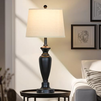 30" Tall Black Table Lamps Set of 2 for Living Room, Touch Control Bedside Lamps for Nightstand, 3-Way Dimmable Bedroom Table Lamp with USB A+C Ports and AC Outlet (2 LED Bulbs Included) - color: Black - 30"H