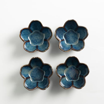 Floral Ceramic Jewelry Tray, 3.5" Ring Holder Trinket Bowl - color: blue