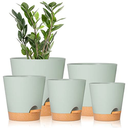 GARDIFE Plant Pots 7/6.5/6/5.5/5 Inch Self Watering Planters with Drainage Hole, Plastic Flower Pots, Nursery Planting Pot for All House Plants, African Violet, Flowers, and Cactus,Green - color: 7-green, size: 7+6.5+6+5.5+5 inch