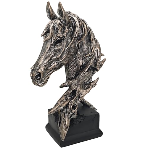 16" Animal Horses Head Bust Table Sculpture Retro Resin Home Decor Statue for Bedroom,Living Room,Dining Desk,Bookshelf,Office,Study and Coffee Tables（Black） - color: Black