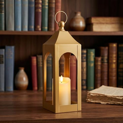Modern Farmhouse Lantern Decor Metal Decorative Hanging Candle Lanterns - size: Medium-Golden