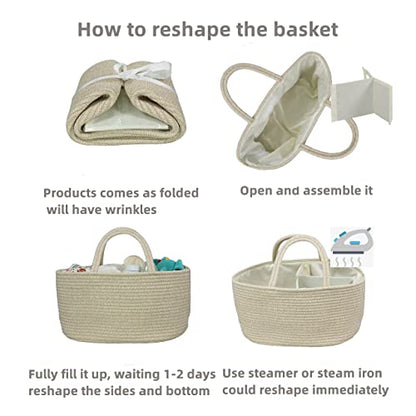 XUANGUO Large Cotton Rope Baby Diaper Caddy Organizer Basket Oatmeal - color: oatmeal, size: Large