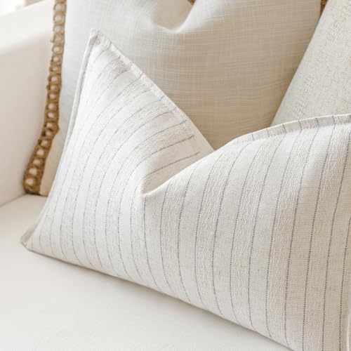 MOROCO Linen Striped Throw Pillow Covers 12x20 Set of 2, Grey - color: Grey, size: 20" x 12" (Pack of 2)