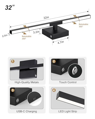 Rayogale 32 Inch Battery Operated Wall Sconces with Remote Control - color: Black, size: 32 Inch(2 Pack)