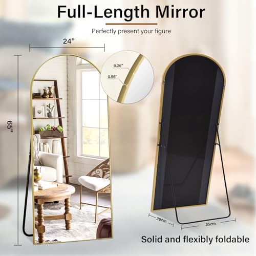 Matte Gold Arched 65"x24" Mirror Full Length Leaning Hanging - color: Gold, size: 65"L x 24"W