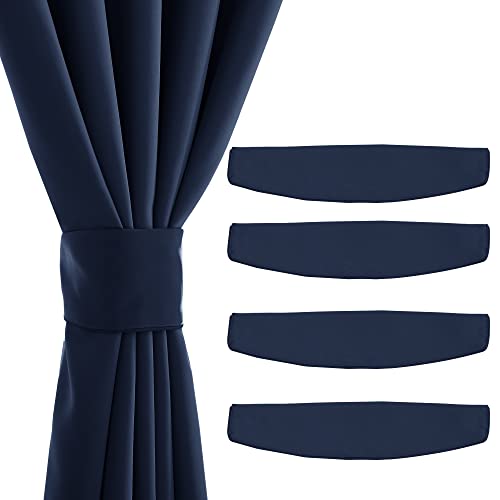 NICETOWN Strong Magnetic Curtain Tiebacks-Curtain Tiebacks for Wall No Screws Perfect of Curtains (Navy Blue, 18.5 X 4 Inches, Set of 4) - color: Navy Blue, size: 4"W x 18.5"L (Pack of 4)