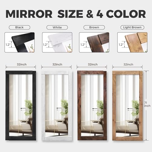 71x32in Full Length Mirror, Solid Wood Convex Frame, Black - color: Black-convex Frame, size: 71"L x 32"W