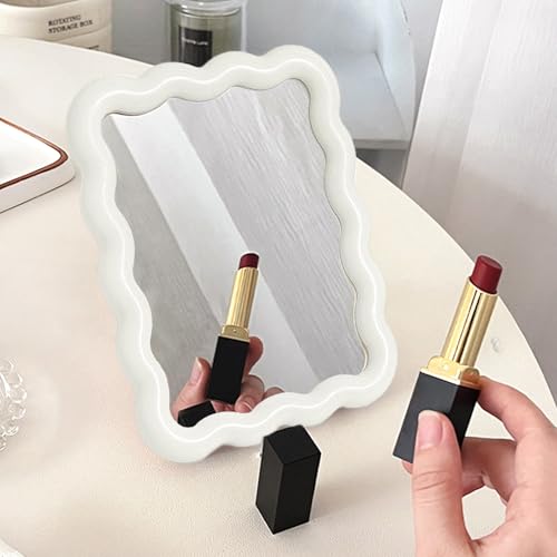 Wave Table Desk Vanity Makeup Mirror Small Make Up Office Mirror White - color: White