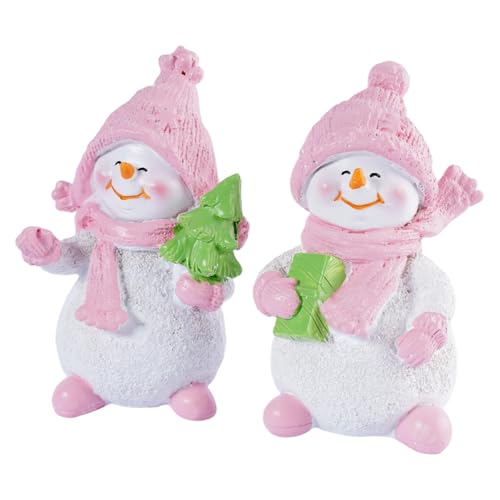 2-Piece Winter Home Decor Resin Snowman Figurines, Pink - color: Pink