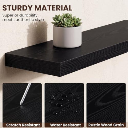 Dreamland 55Inch Black Floating Shelves 10" Deep Wall Mounted Set of 2 - color: Black, size: 10"D x 55"L