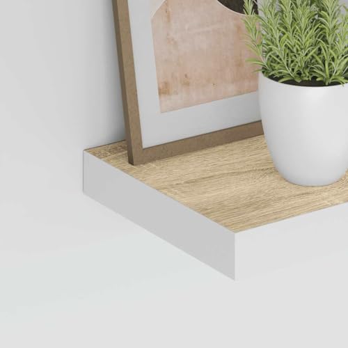 Honeycomb Floating Wall Shelf 15.7 x 15.7 x 1.5 in Oak White Matte MDF Sturdy Invisible Mounting System Modern Display for Living Room Bedroom and Office - color: Brown, size: One Size