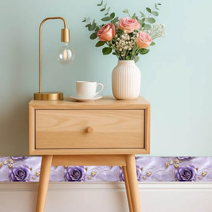 IVN Wallpaper Border Peel and Stick Wall Violet Gold Rose 4x196 Inch - color: Violet Gold Rose