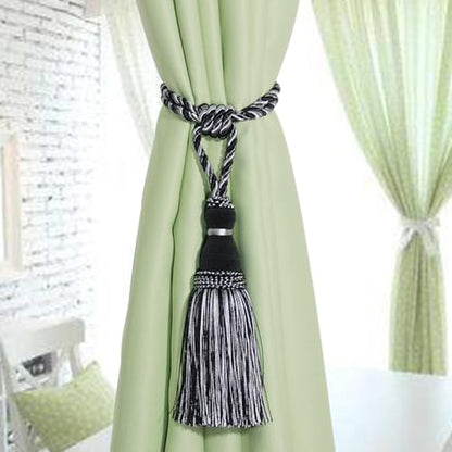 BEL AVENIR 2 Pack Curtain Tiebacks Tassel Drapery Tie-Backs Rope Holdbacks - color: Mix Black, size: 2 Pack