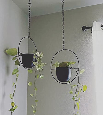 2 Pack Hanging Planter with 5.5" Pot, Metal Hanging Plant Holder - color: Black