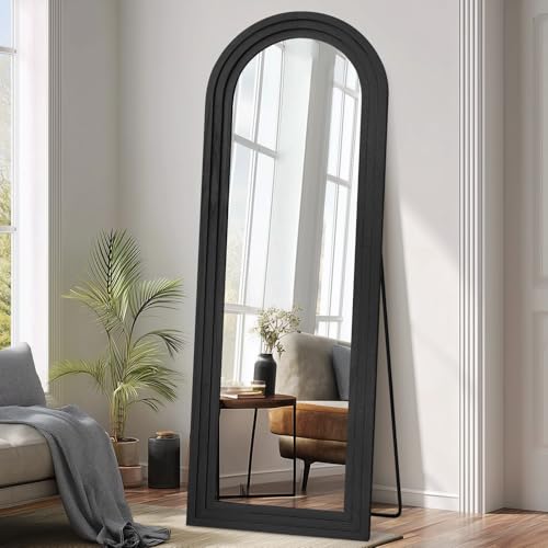 65x22 Arched Full Length Mirror, Solid Wood 3 Layer Frame, Black - color: Black-3 Layer-ar Frame, size: 65"L x 22"W