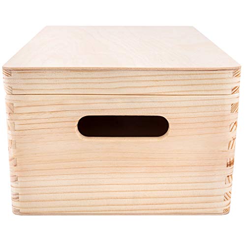 Creative Deco Large Wooden Storage Box with Hinged Lid - color: Beige, size: L | Handles