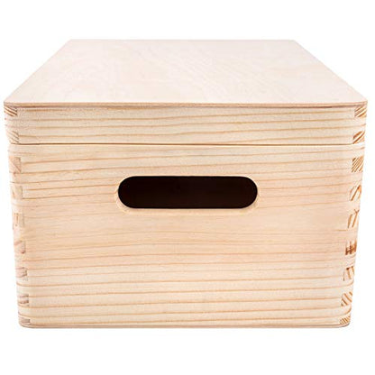 Creative Deco Large Wooden Storage Box with Hinged Lid - color: Beige, size: L | Handles