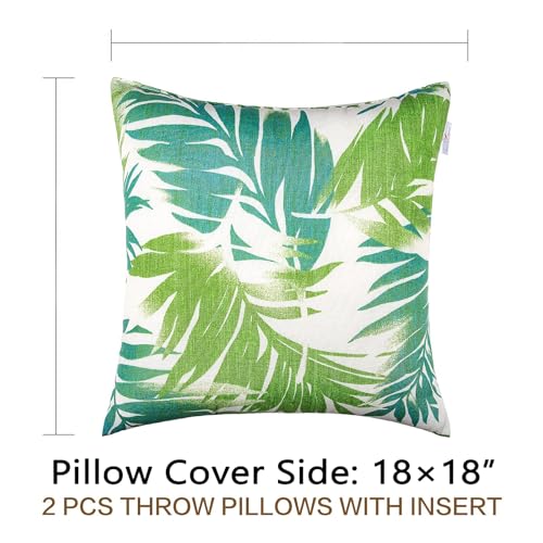 JMGBird 18x18 Teal Outdoor Pillow Leaf Pillow Green Outdoor Pillows - color: Green Palm Leaves