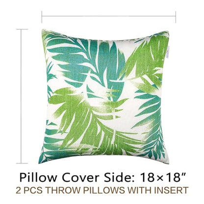 JMGBird 18x18 Teal Outdoor Pillow Leaf Pillow Green Outdoor Pillows - color: Green Palm Leaves