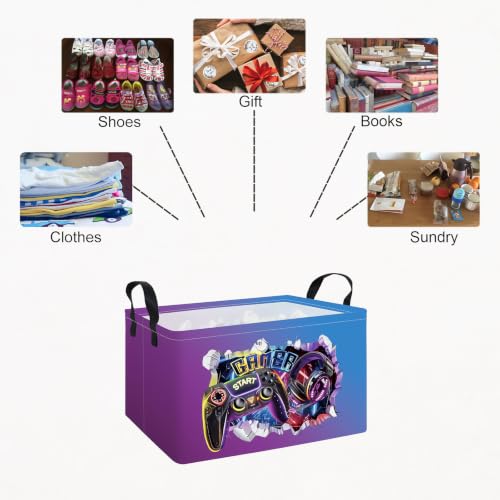 Rectangle Foldable Storage Basket Handles For Home, 3D Gamer - color: REC-3D Gamer