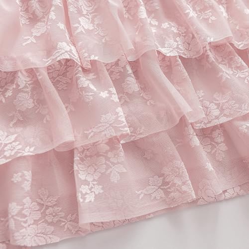 Kotile Pink Ruffle Lace Valance for Windows W52 x L18 Inch, 1 Panel - color: Pink - Ruffle Lace