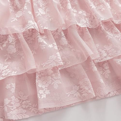 Kotile Pink Ruffle Lace Valance for Windows W52 x L18 Inch, 1 Panel - color: Pink - Ruffle Lace