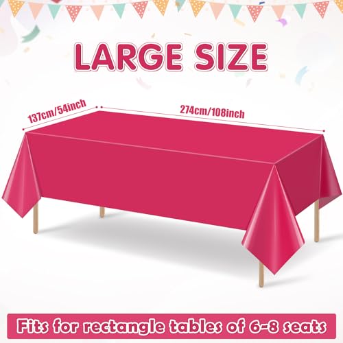 3Pcs Hot Pink Tablecloth,Disposable Plastic Tablecloths,Waterproof Hot Pink Rectangle Table Cover for Graduation Birthdays Weddings Anniversary Party Decorations,54 x 108 Inch - color: Hot Pink, size: 3 Pack