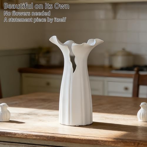 Abstract Irregular Ceramic Vase, White - size: 16" x 12" x 28"