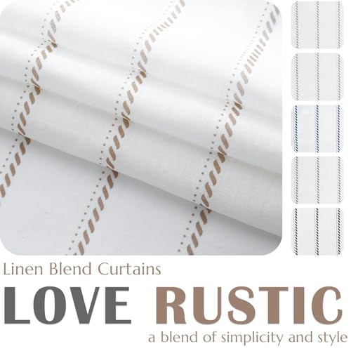 jinchan Linen Striped Tier Curtains for Kitchen Windows Cottage - color: Cottage Striped | Taupe, size: 26"W x 24"L (Pack of 2)