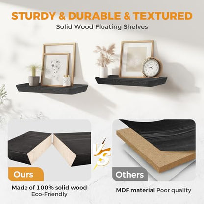 16x6.8x1.6in Slanted Solid Wood Floating Wall Shelves 2-Pack Black - color: Black, size: 16"-Set of 2