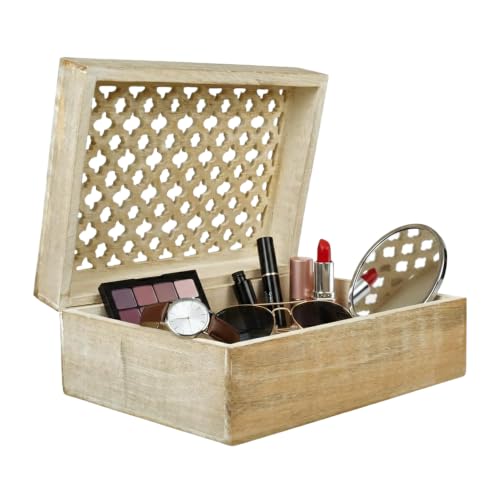 Mela Artisans Trellis Mango Wood Box - Whitewash, 10.5x7.5 in | Handcrafted keepsake box featuring an easy opening lid to create storage for delicate jewelry or home décor accents. - color: Whitewash, size: Extra Large