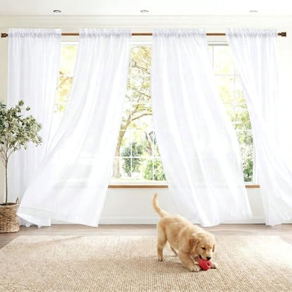 NICETOWN 4 Panels Sheer Curtains 84 inches Long, Non See Through - color: Pure White, size: 52"W x 84"L (Pack of 4)