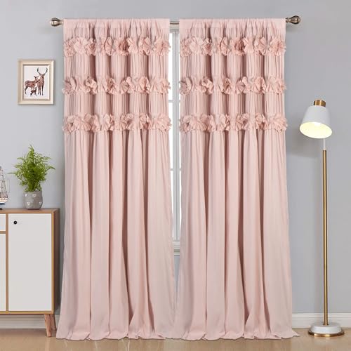 Homechoice Decor Peach Pink Blackout Curtains with Butterfly Flower - color: Peach Pink, size: 54"W x 84"L (Pack of 2)