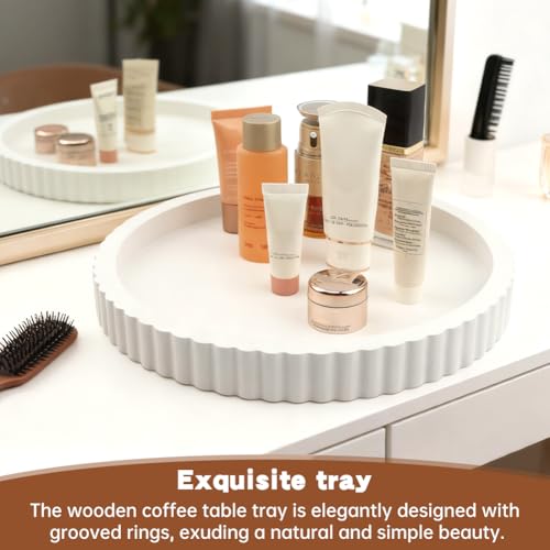White Round Wood Tray, 11 in Fluted Vanity Tray - color: White