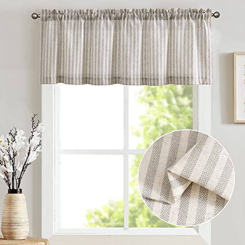 jinchan Linen Boxter Stripe Valances for Window 16 inch,Taupe Grey,1 Panel - color: Boxter Stripe | Taupe Grey on Linen, size: 50"W x 16"L (Pack of 1)