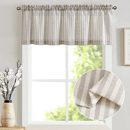 jinchan Linen Boxter Stripe Valances for Window 16 inch,Taupe Grey,1 Panel - color: Boxter Stripe | Taupe Grey on Linen, size: 50"W x 16"L (Pack of 1)