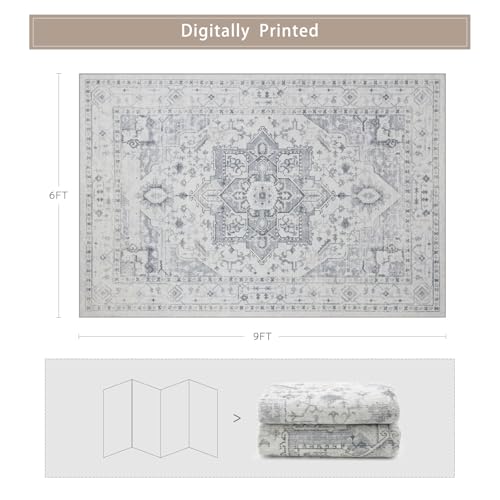 Washable Rugs 6x9 Area Rugs for Living Room,Bedroom,Dining Room,Playroom - color: Grey/Cream/White/Light Blue, size: 6' x 9' (Rectangular)