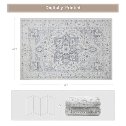 Washable Rugs 6x9 Area Rugs for Living Room,Bedroom,Dining Room,Playroom - color: Grey/Cream/White/Light Blue, size: 6' x 9' (Rectangular)