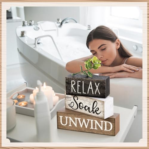 Moucuny 4 Pcs Bathroom Shelf Decor Sign Farmhouse Wooden Bathroom Decor - style: Bathroom Leaves