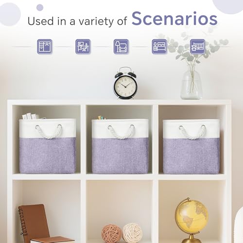 FinishingBo 11 inch Cube Storage Bin with Handles 6 Pack - color: White/Purple-6 Pack