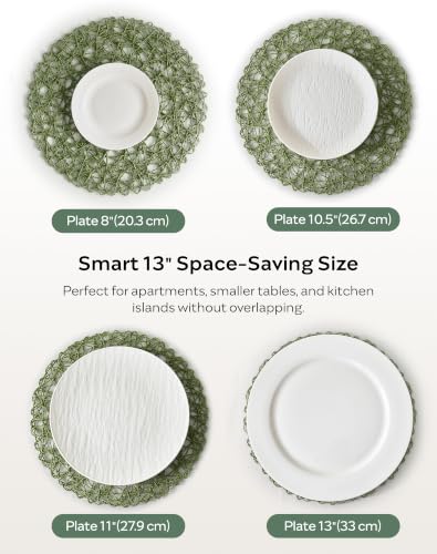 Round Bohemian Woven Paper Placemats Set of 6, Green - color: Green, size: Set of 6